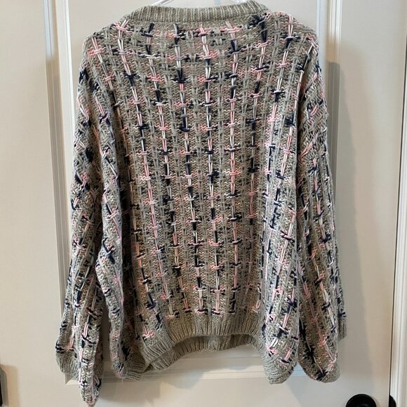 Pink Lily Gray Tweed Style  Sweater w Multicolor Detailing Size Medium - Picture 6 of 10